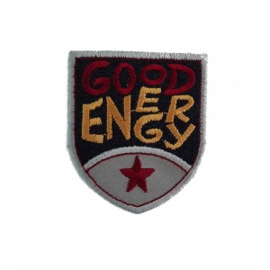 Shield Iron-on Embroidery Sticker - Good Energy - Color Black and Grey